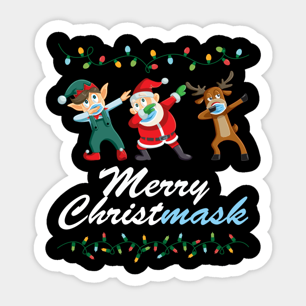 Funny Christmas 2020 Santa Elf Reindeer Dabbing Wearing Mask Gift Sticker by nvqdesigns